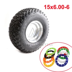 15 x 6.00-6 Tubeless Tires and Rims with Hubcaps for Garden Tractor Lawn Mower ATV Go Kart Drift Bike Wheels ATV Accessories