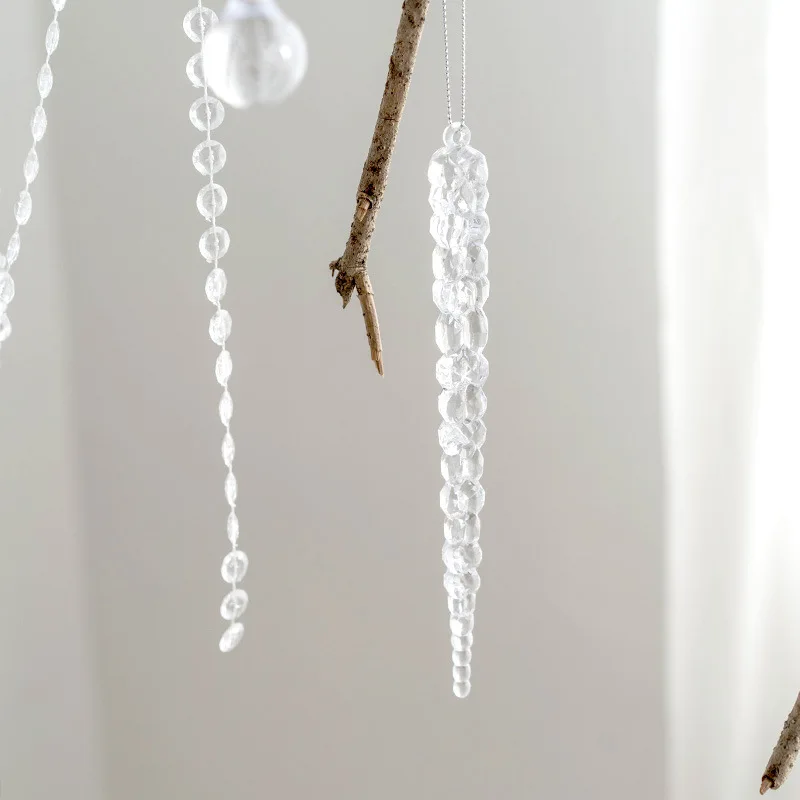 6pcs Crystal Christmas Tree Decoration Acrylic Bead String Ice Droplet Snow Pendant Christmas Transparent Ice Snow Decoration