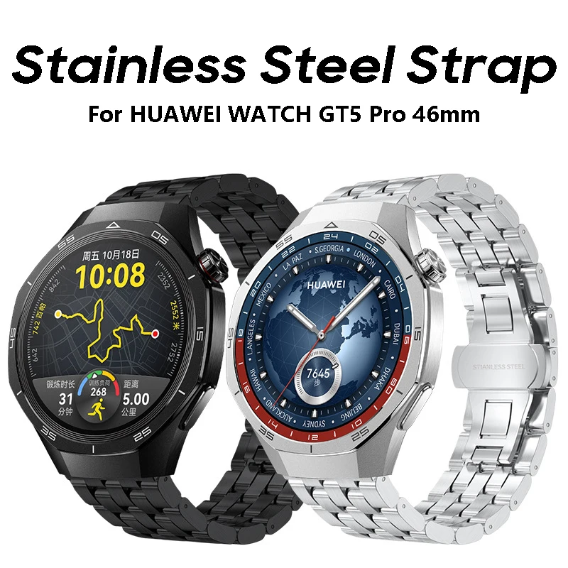 For HUAWEI WATCH GT5 Pro 46mm Stainless Steel Watchband For Huawei Watch GT 5 4 3 2 46mm Bracelet huawei watch 4 pro Metal Strap