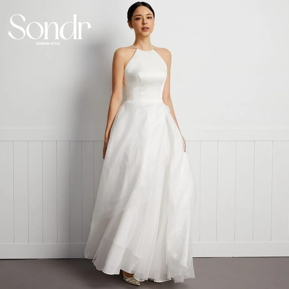 Sondr-vestidos de novia coreanos con espalda descubierta y cuello Halter, vestido de fiesta de boda japonés sin mangas, vestido personalizado para sesión de fotos 2026