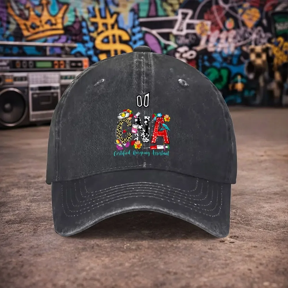 1pc Unisex CNA Medical Assistant Retro Washed Baseball Cap - Men'S Trendy Hat - Versatile Duck Tongue Cap - Fun Print - A Unique