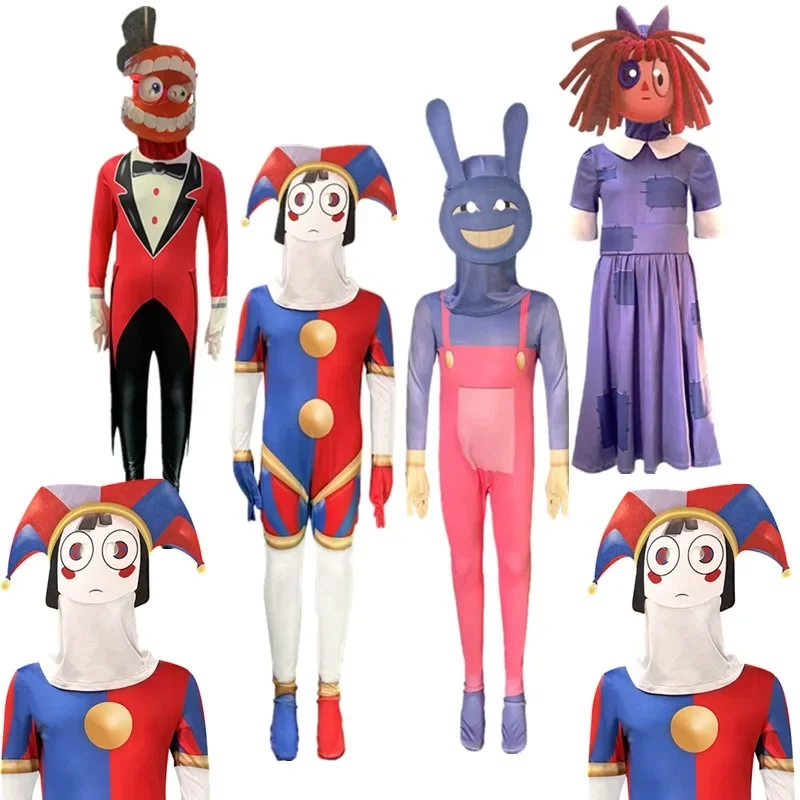 The Amazing Digital Circus Cosplay Jax Pomni Costume Cartoon Anime Clown Bodysuit Funny Halloween Party Clothing For Kids Adults