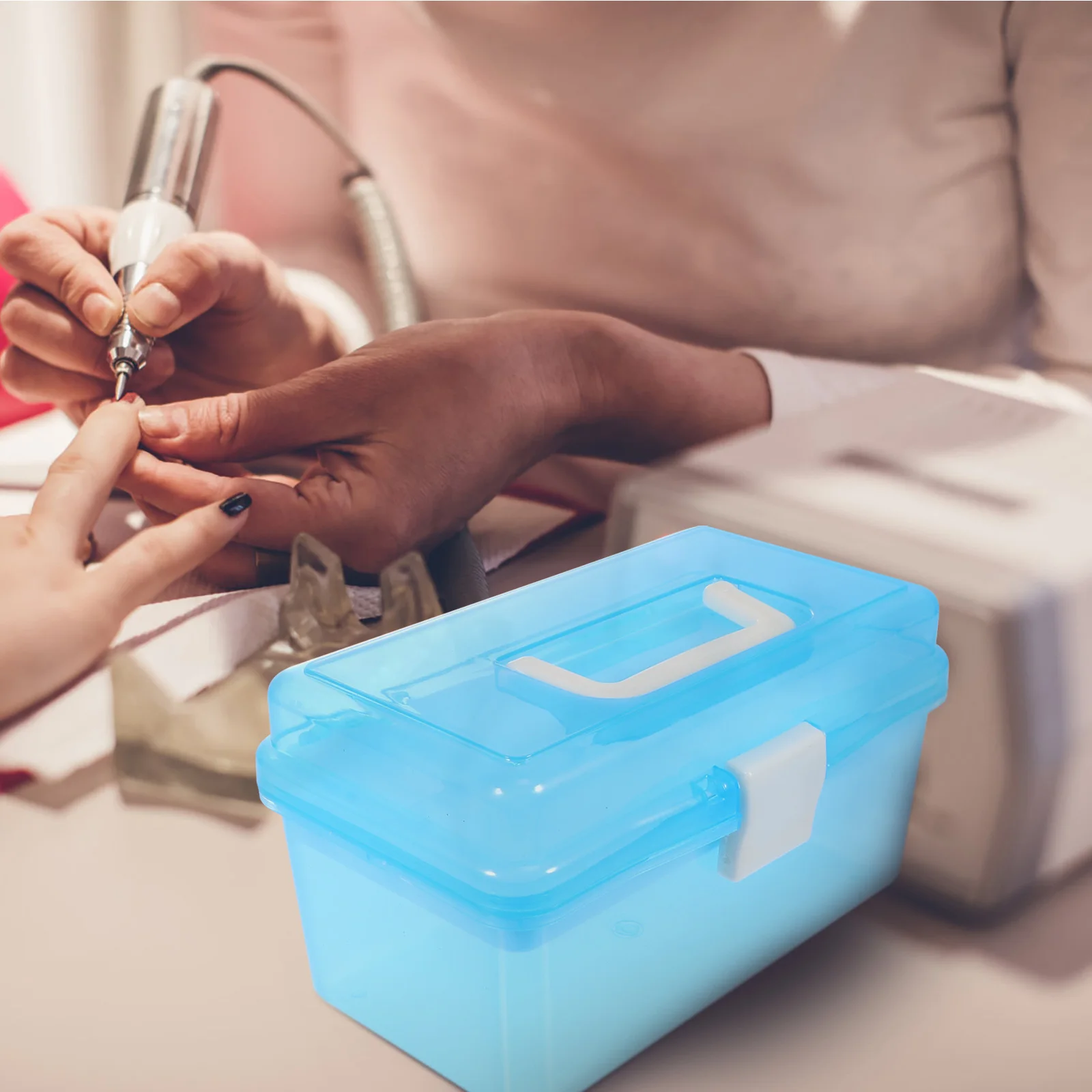 

2pcs Salon Diy Manicure Display Plastic Organizing Container Nail Art Tools Transparent Holder Portable Tool Box