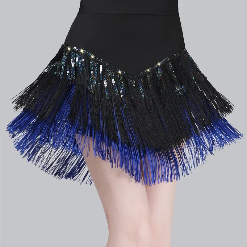 customized latin dance suit adult women tassel half length skirt three-step stomping cha cha modern Balloom dance costume sequin