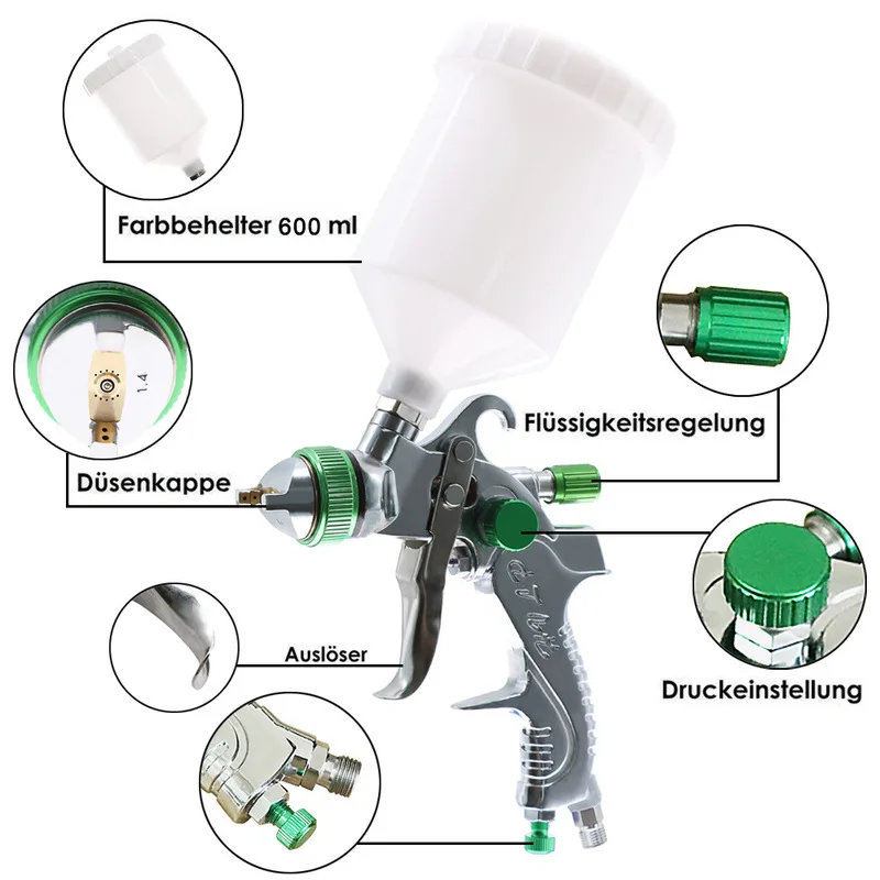 HVLP Gravity Feed Pneumatic Spray Gun High Atomization Air Paint Gun Efficient Multi Caliber Nozzle Painting Sprayer Tool
