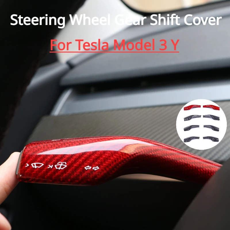 

Steering Wheel Gear Shift Knob Cover for Tesla Model 3 Y Real Carbon Fiber Wiper Knob Protective Cover Interior Remodel Patches