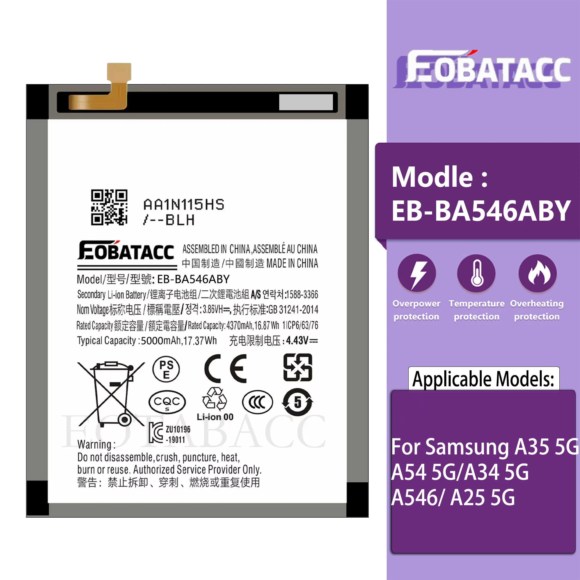 EOTABACC 100% New High Quanlity Battery EB-BA546ABY For Samsung A54 5G/A34 5G/A546/ A25 5G/A35 5G Battery +Tools