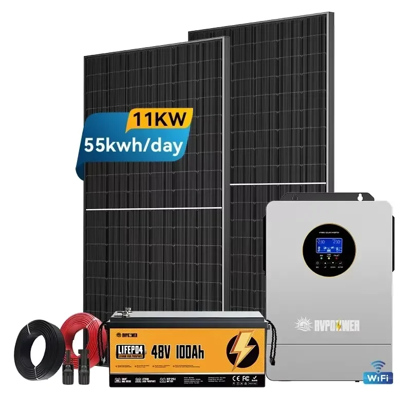 Complete 11Kw Hybrid Inverter 5kva 6.2Kw on Off Grid with Solar Panels Kit and Batteries Full Package Power System for Home