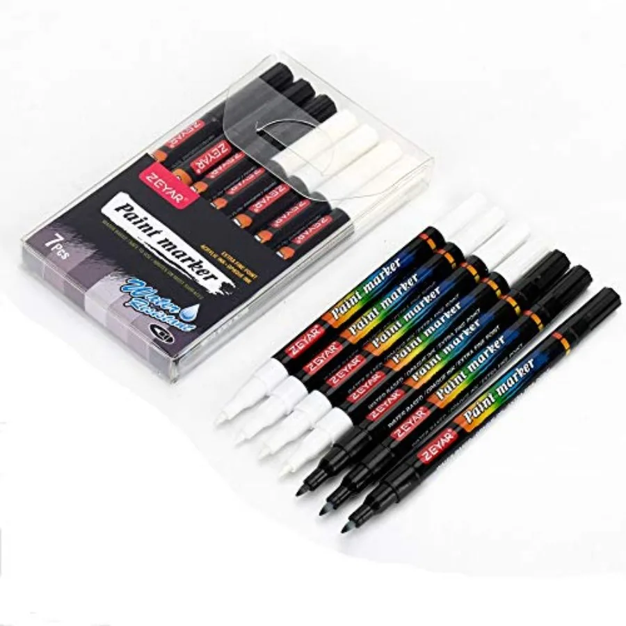 

White and Black Acrylic Paint pen, Water Based, Set of 7, Extra Fine Point, Great for Rock Painting, Ceramic, Glass, Wood and s