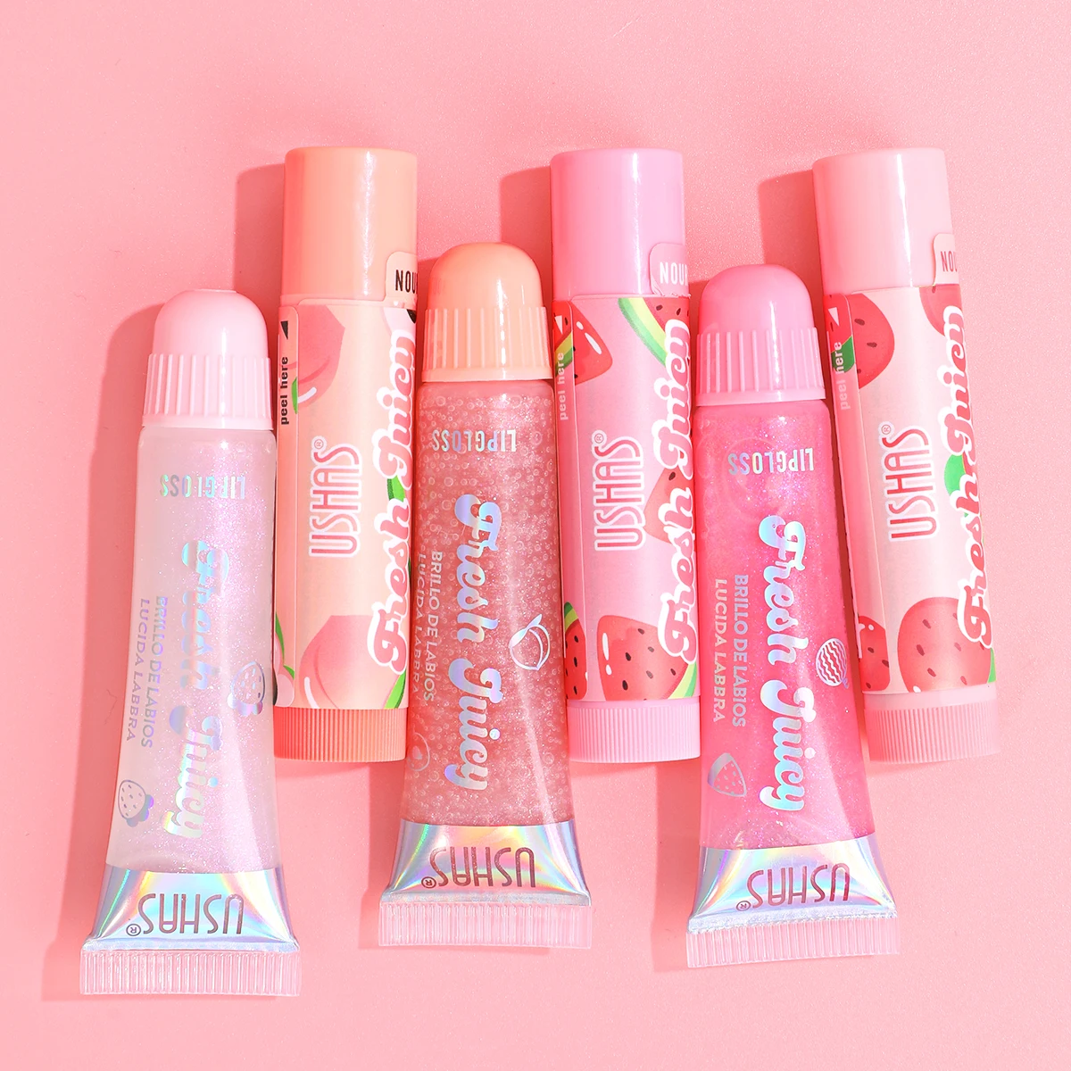 USHAS, disponibile in 3 colori, deliziose lucidalabbra alla frutta + balsamo per labbra - emette fragranze fruttate, idratazione a lunga durata
