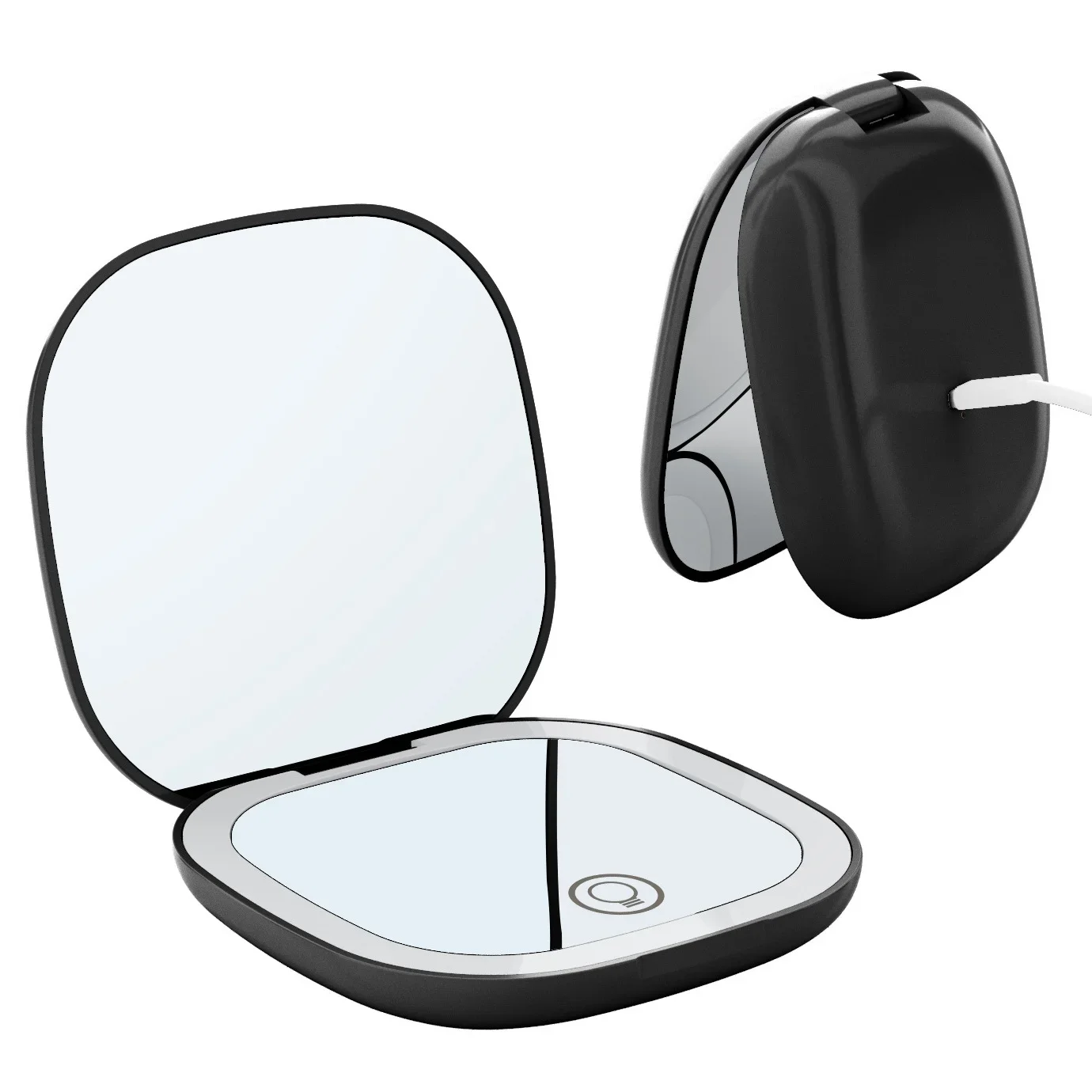 Oplaadbare zakspiegel, dubbelzijdige LED driekleurige aanraakbediening, compacte opvouwbare mini-reismake-upspiegel, 5x vergroting