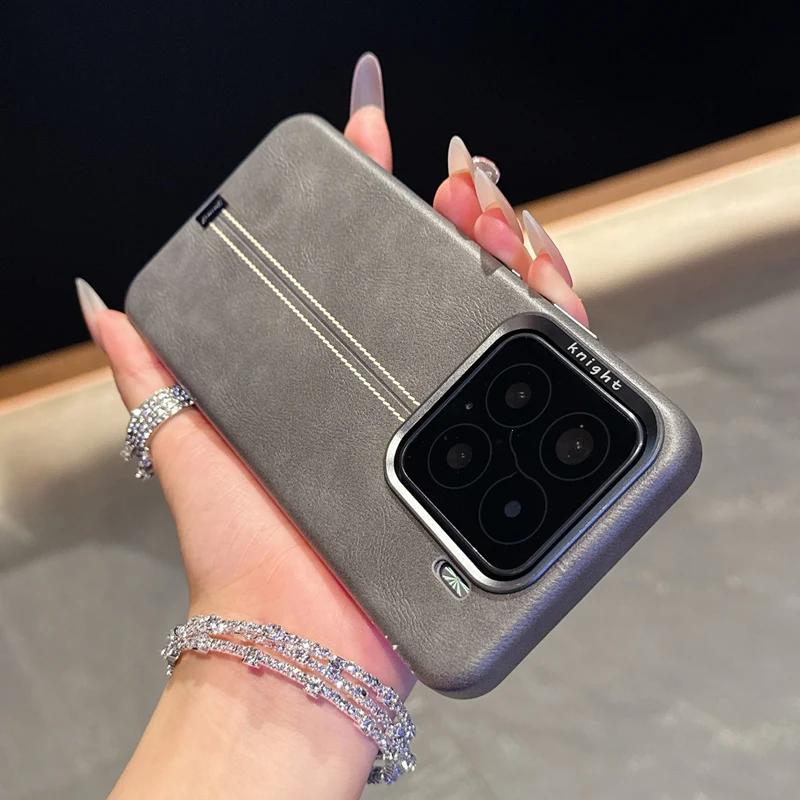 

Чехол MagSafe из искусственной кожи с металлическими линзами в стиле ретро для Xiaomi Mi 15 Pro Mi 14, магнитный матовый противоударный жесткий чехол с беспроводной зарядкой