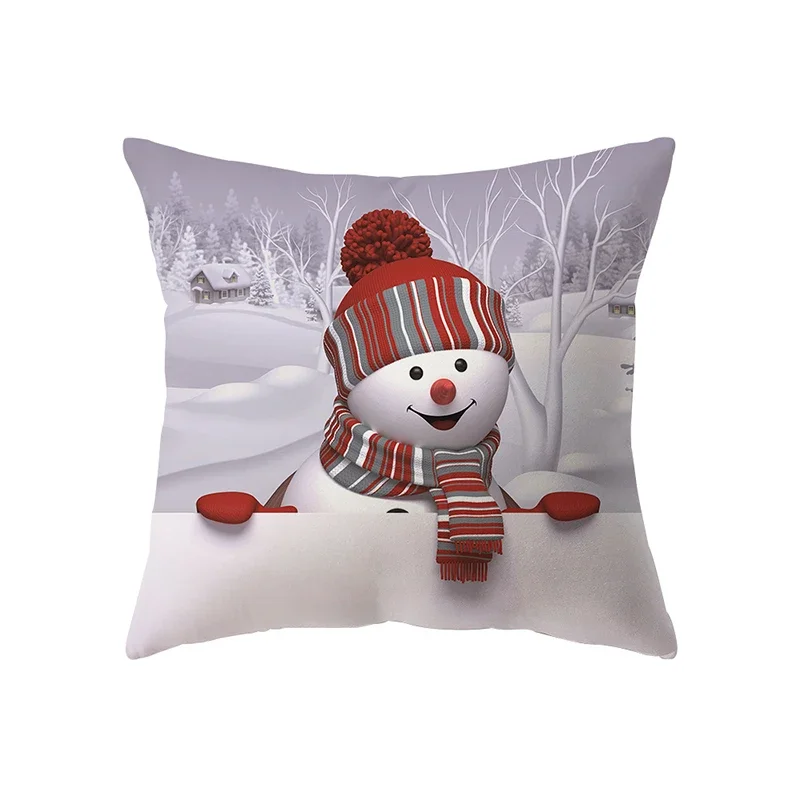 Cute Snowman Merry Christmas Print Pattern Cushion Cover Home Living Room Sofa Decoration Square Pillow