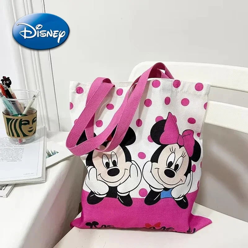 

Disney Mickey Minnie Mouse Canvas Shoulder Bag Cartoon Fashion Casual Handbag Large Capacity Beach Crossbody Bags Girls Women