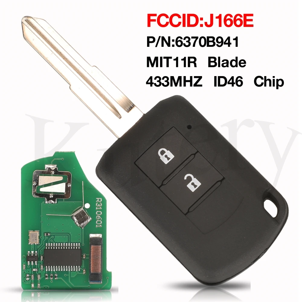 jingyuqin 2BTN J166E Remote Car Key ID46 Chip 433MHz P/N: 6370B941 For Mitsubishi Mirage Outlander ASX 2016-2019 MIT11R Blade