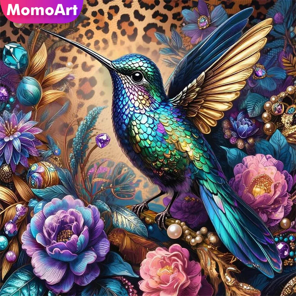 Momoart Diamant-Stickerei, Vogel, Tier, Malerei, Blume, Acryl, Bastelbedarf, DIY, Strass, Mosaik, Zuhause, Wohnzimmer, Kunsthandwerk