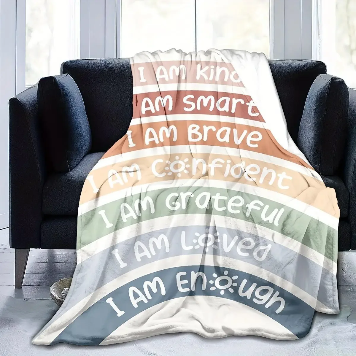 

Soft and cozy boho blanket Printed with inspiring affirmations Suitable for playroom chairs Sofas and beds Travel Blanket Covers