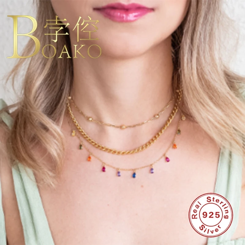 BOAKO 925 srebrny naszyjnik biżuteria dla kobiet 2020 gwiazdy księżyc Cadena Plata cyrkon Choker naszyjnik Collier # 8.5