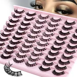 30 Pairs Russian Style Strip Lashes D Curl Mink False Eyelashes Full Curled Sequin Black Eyelashes