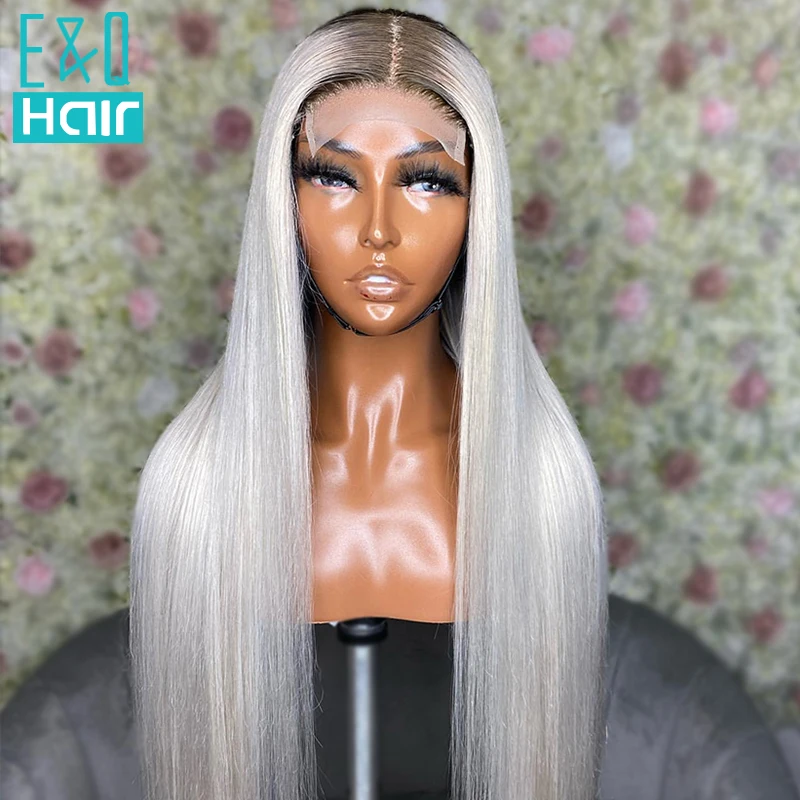 Perruque Lace Front Wig brésilienne Remy naturelle, cheveux lisses, couleur blond platine ombré, 13x4, pour femmes africaines