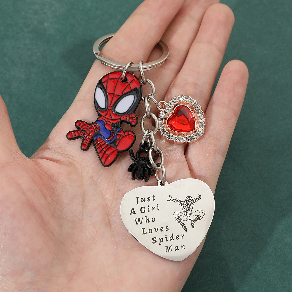 Marvel Superhero Spiderman Keychain Avengers Animal Spider Letter Heart Badge Metal Pendant Keyring Trend Jewelry Accessories