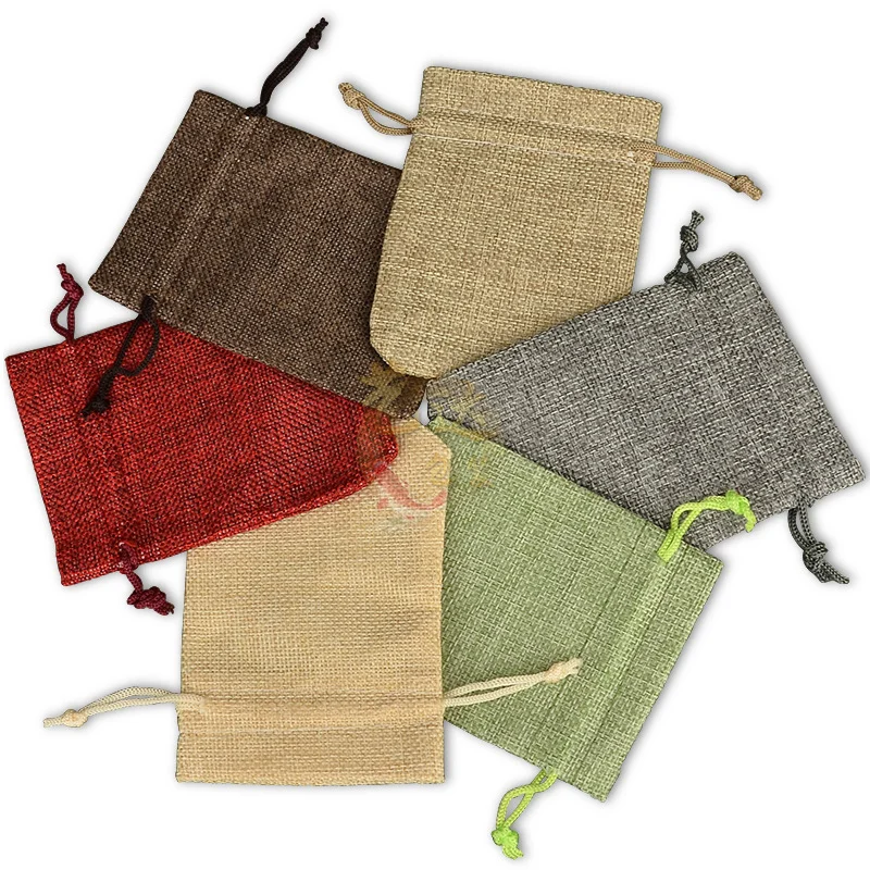 10pcs Handmade Natural Burlap Linen Drawstring Gift Bags Favor Wedding Christmas Gift Bag Jewelry Packaging Bags & Pouches