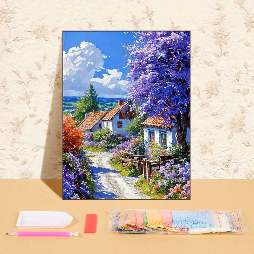 

Diamond Mosaic Flowers Village Landscape Full Round Drill Diamond Painting Kits Home Decor Rhinestone Picture For Living Room