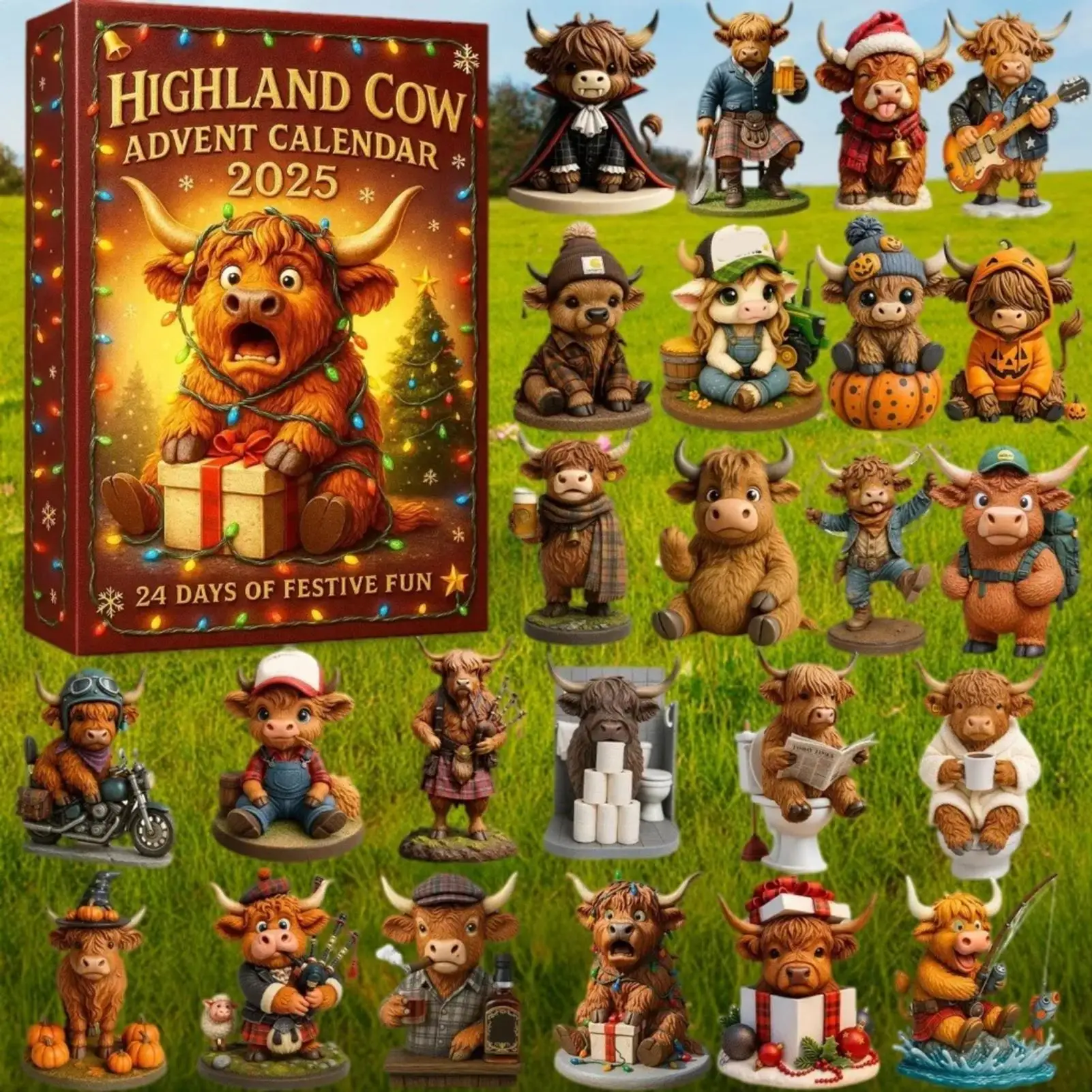 Weihnachts-Countdown-Kalender, 2D-Acryl, 2025, Anhänger, dekoratives Tier, Weihnachtskalender, Spielzeug für Wohnzimmer, Schlafzimmer, Küche