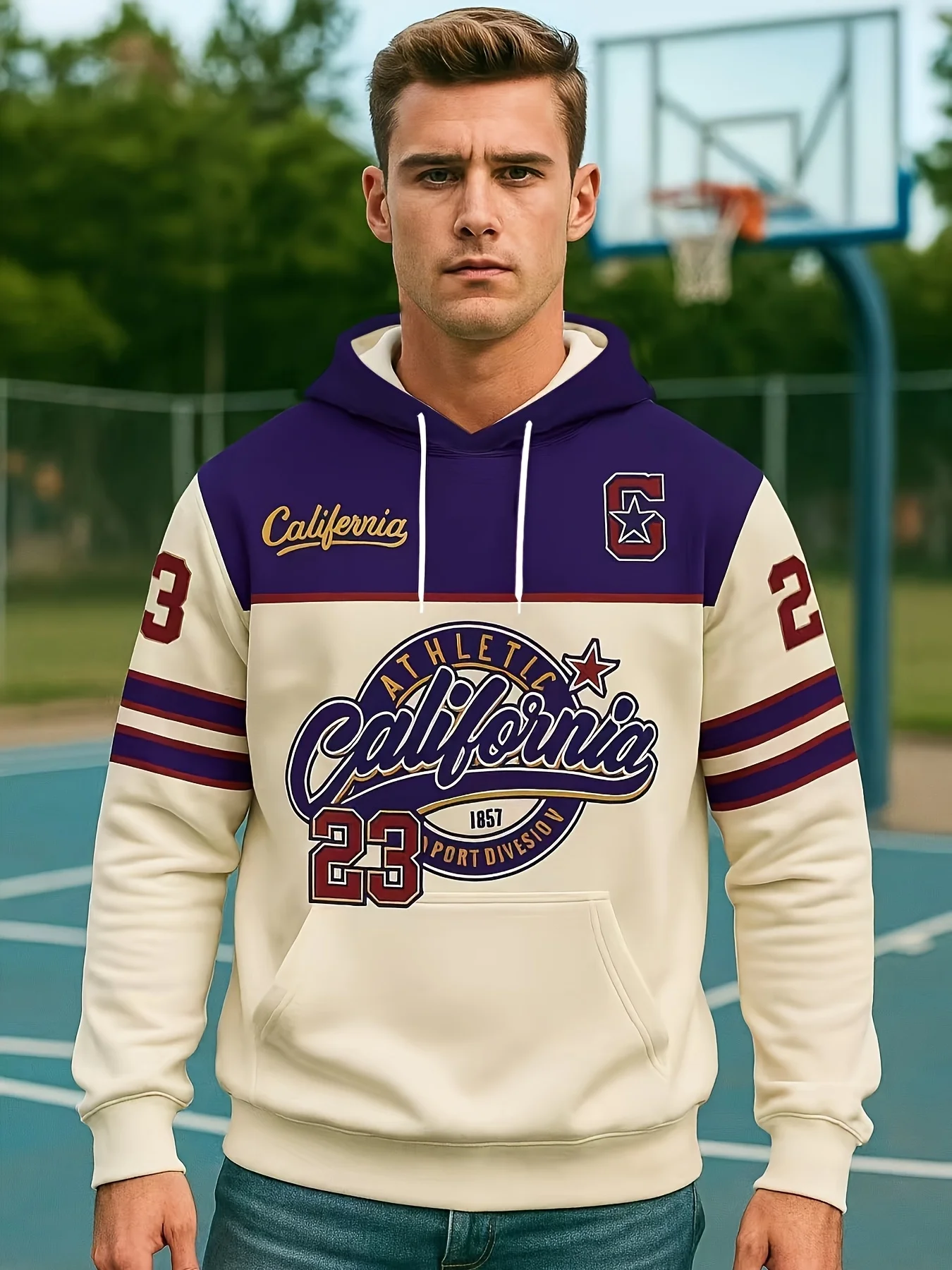 New model: men’s hooded long-sleeve loose-fitting casual printed basic sweatshirt. Perfect for young people in spring, summer, a
