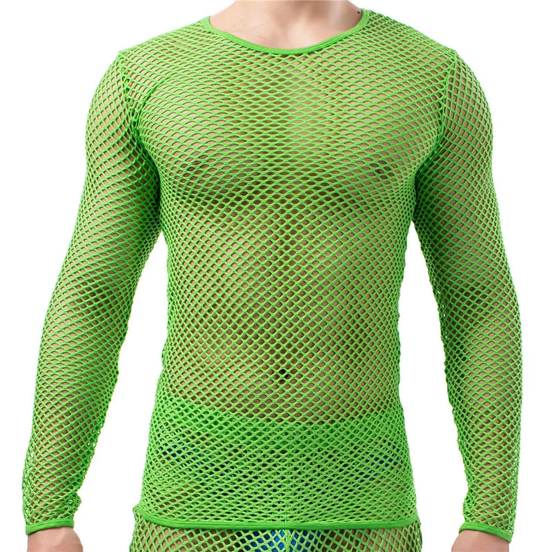 Sexy Mens Underwear Transparent Fishnet Mesh Shirts Hollow Out Briefs Thongs Shorts Undershirts Sleepwear Bathrobes Skinny Pants