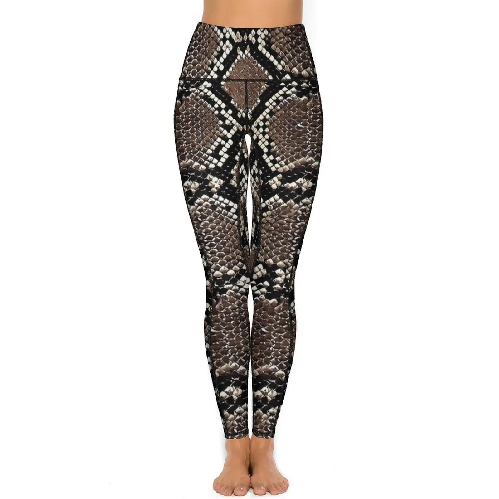 Vintage Snake Skin Brown Leggings Sexy Fitness Running Yoga Pants High Waist Stretchy Sports Tights With Pockets Graphic Leggins