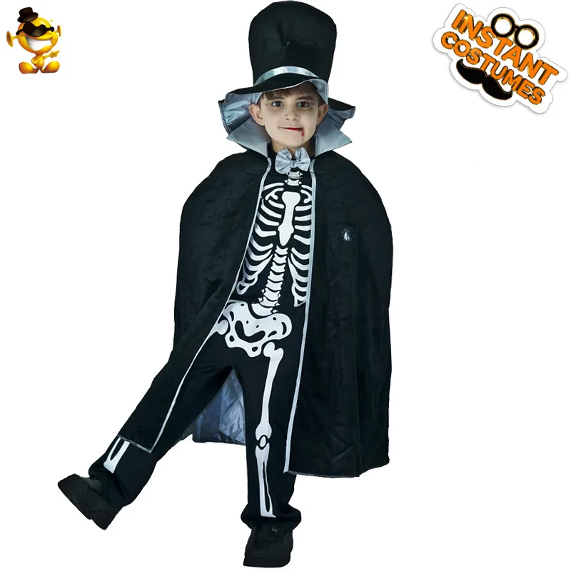 Boys Scary Ghost Bone Costume Party Outfit Stage Performance Costume Cosplay Outfit Role-Playing Halloween Prop