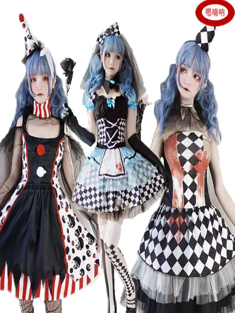 

loween Costume Adult Women's Lolita Maid Silk Clown Skirt Princ Puffy Skirt Traditional Chinese Stage Costume