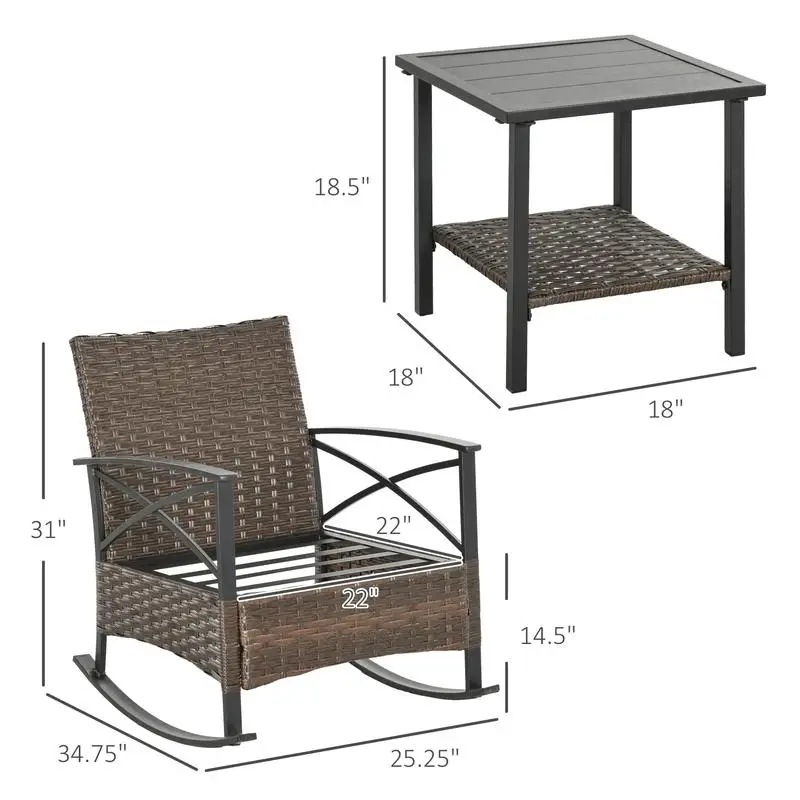Outdoor Wicker Patio Rocking Conversation Set with Cushions and Table