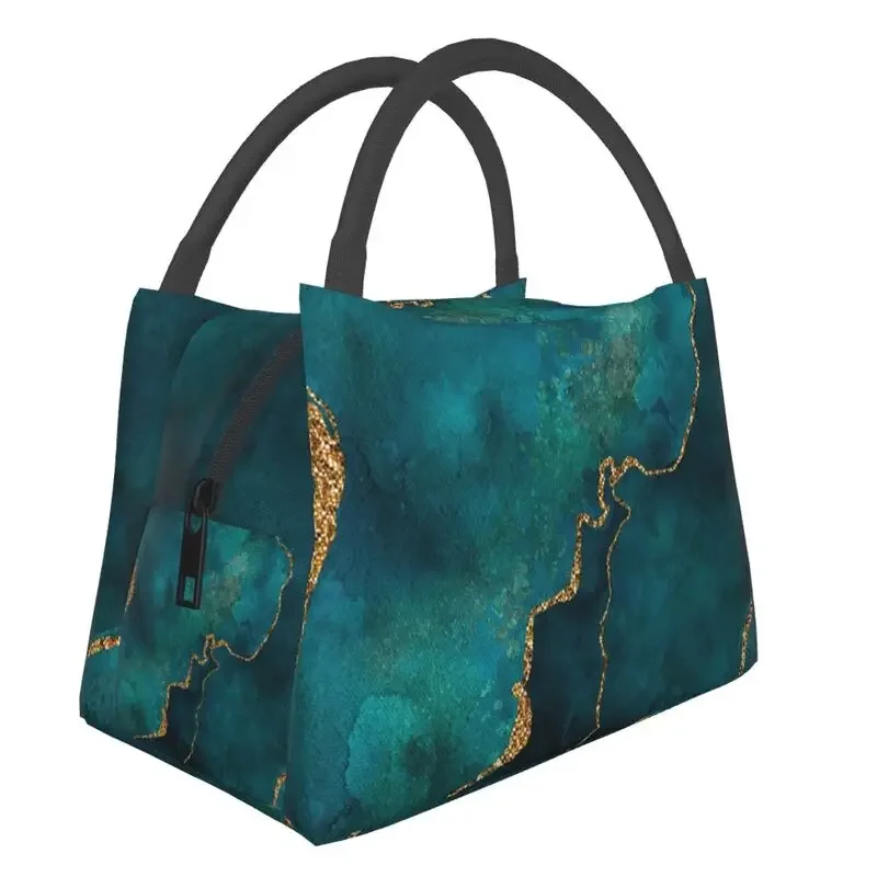 

Blue And Turquoise Agate Gemstone Insulated Lunch Bag for Women Waterproof Cooler Thermal Lunch Box Beach Camping Travel