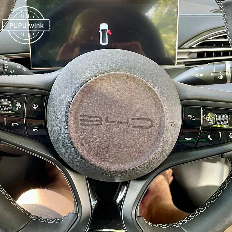 BYD Atto3 يوان زائد ختم دولفين النورس عجلة توجيه سيارة مركز ملصق الفولاذ المقاوم للصدأ غطاء من جلد الغزال ATTO 3 EV اكسسوارات