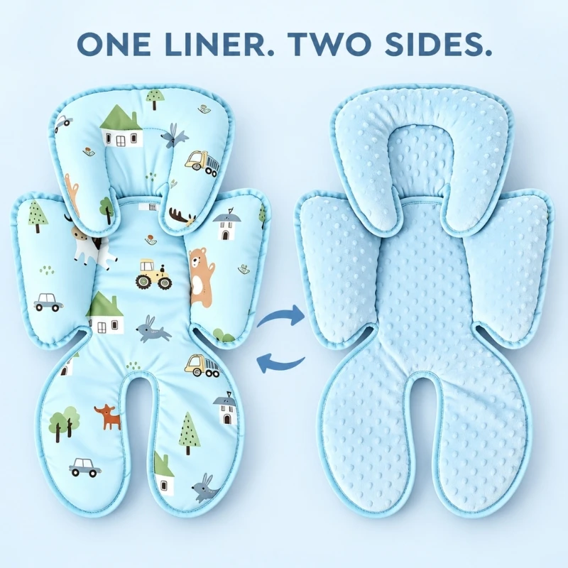 Reversible Infant Travel Pad with Smooth and Dotted Fabric Textures, Soft Fill, and Removable Parts for Car Seats 15UB
