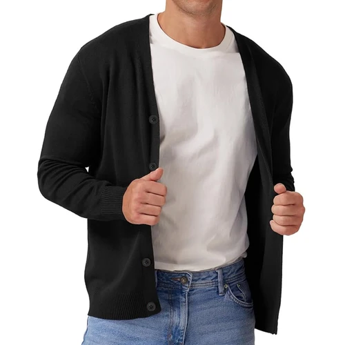 Imagen 2 del producto Nuevo cárdigan Vintage de manga larga para hombre, suéter con botones y cuello en V, suéteres de punto, abrigos informales ligeros para exteriores