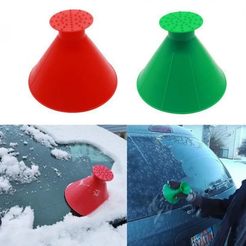 Magic Car Windshield Ice Scraper Cone Shape with Funnel, Round Snow Brush, Christmas Gift Idea, Efficient Winter Accessory
