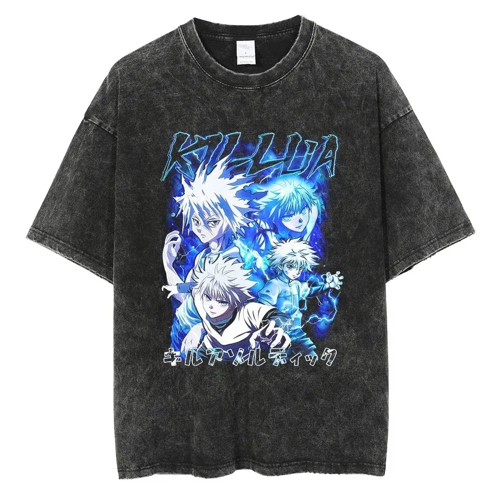 Hunter × hunter t camisa kurapika mangá tshirt das mulheres dos homens hip hop lavado algodão camiseta roupas plus size streetwear mais vendido