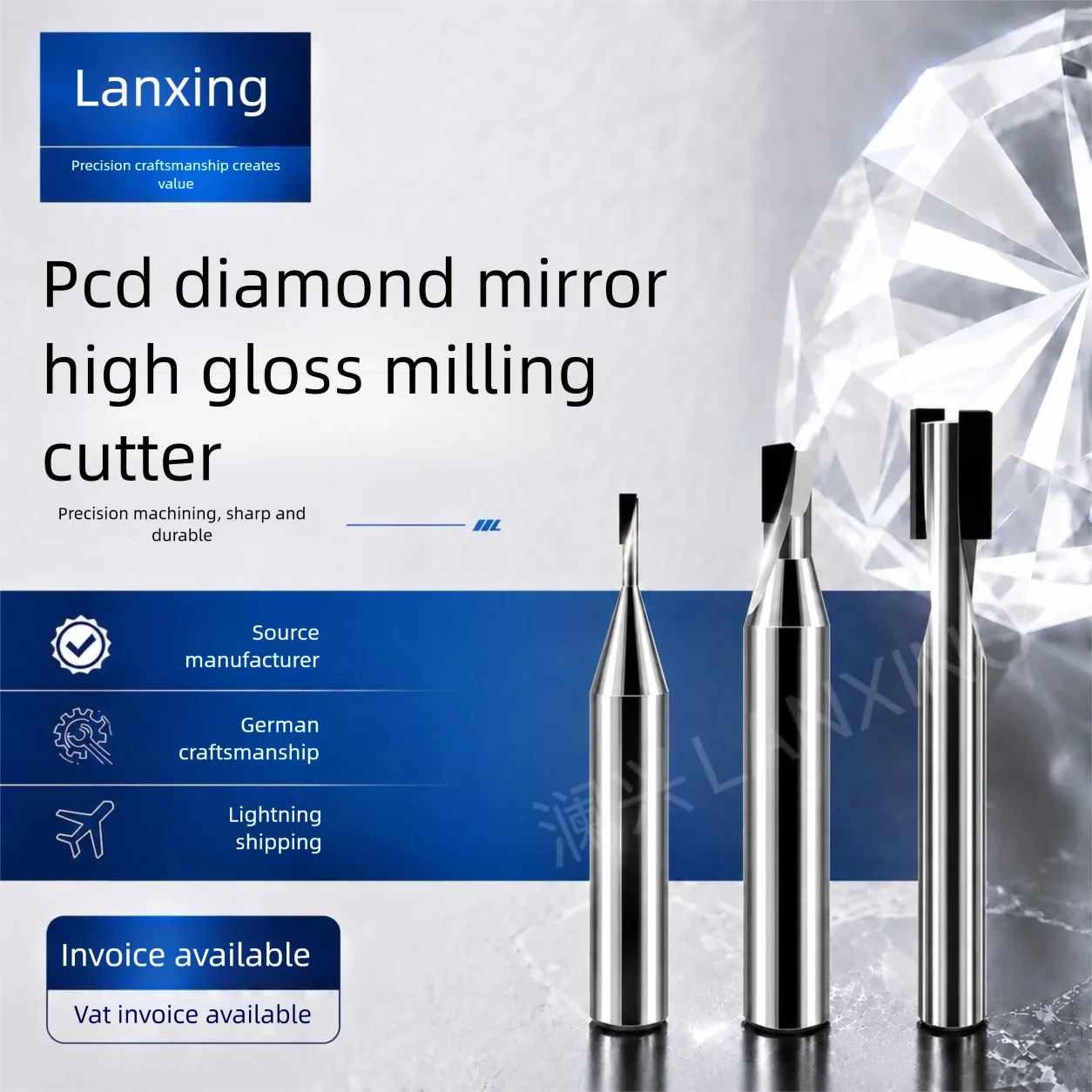 PCD diamond milling cutter aluminum alloy copper graphite processing special CNC CNC cutting tool mirror processing