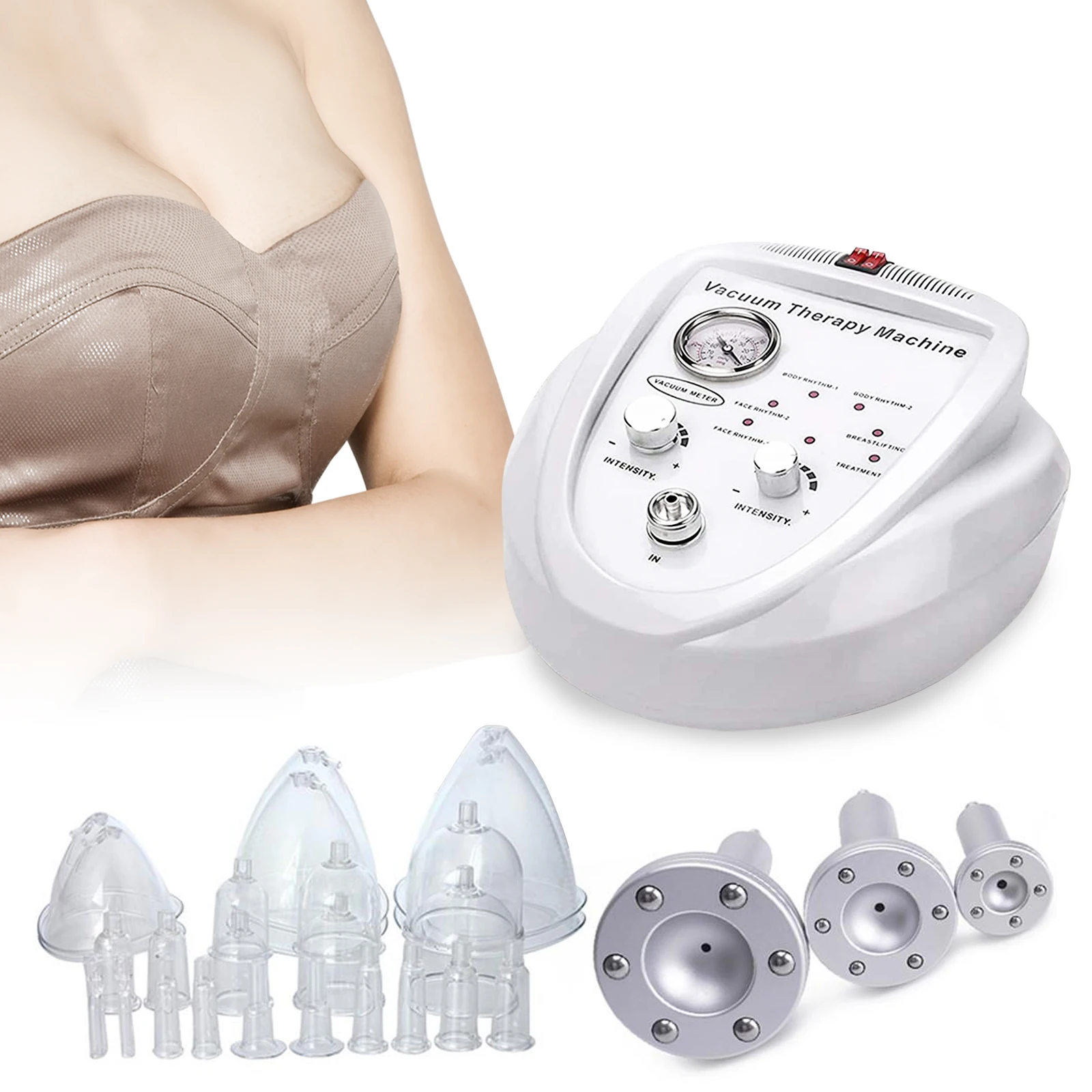 Vacuum Therapy Machine Breast Enhancement Massager Hip Lifting Body Shaping Device with Multiple Cups for Home Salon Use