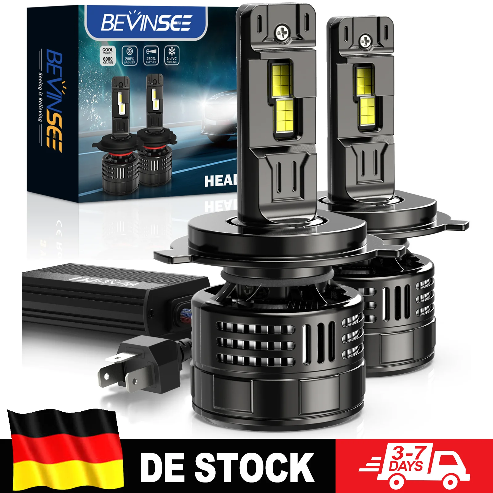 BEVINSEE H4 H7 H11 H8 H9 9005 HB3 9012 HIR2 LED Autolichter CANBUS Leistungsstarke Autolampe 28000LM 150W Superhell 6000K Weiß LED-Scheinwerfer 12V