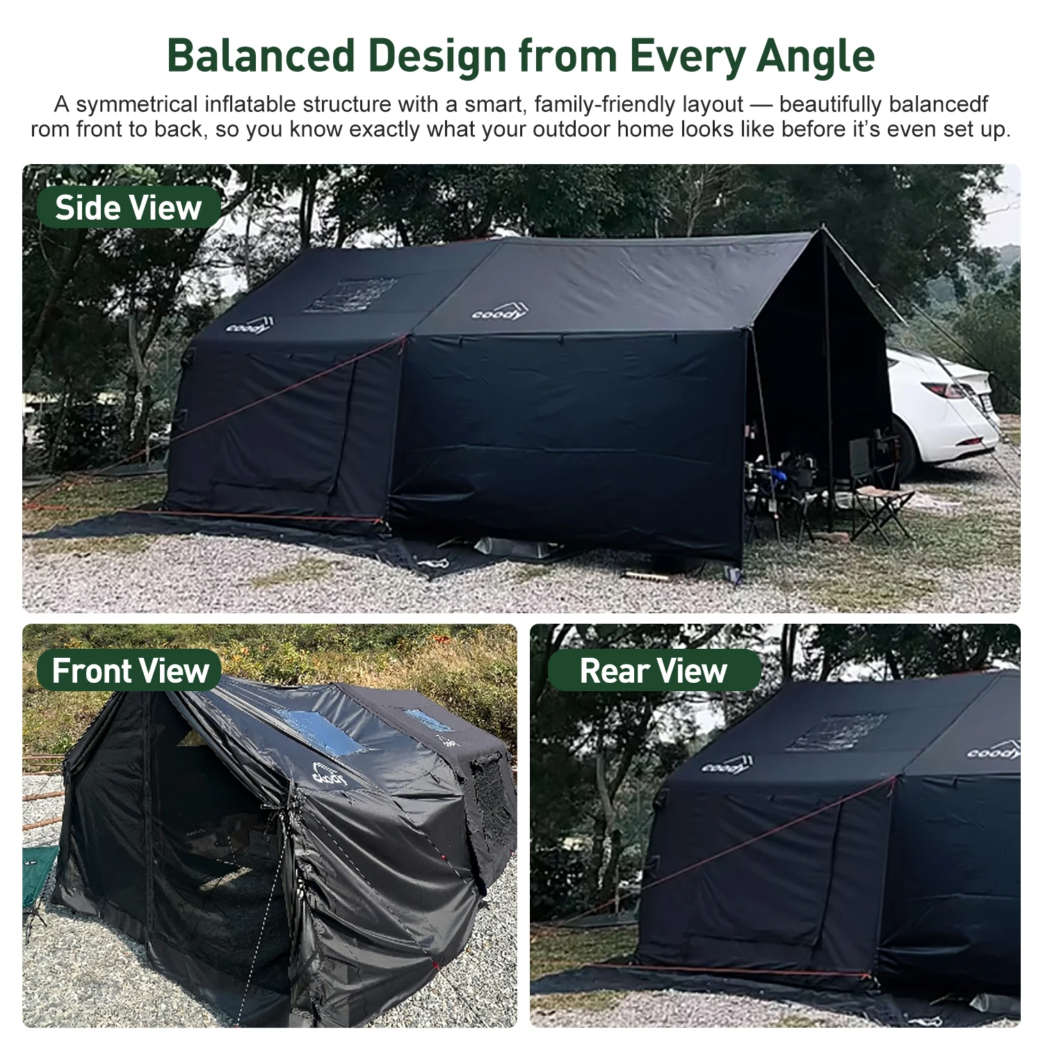 Coody 8.0+ Black Inflatable Tent With Framed Foyer Outdoor Camping Shelter - view 3