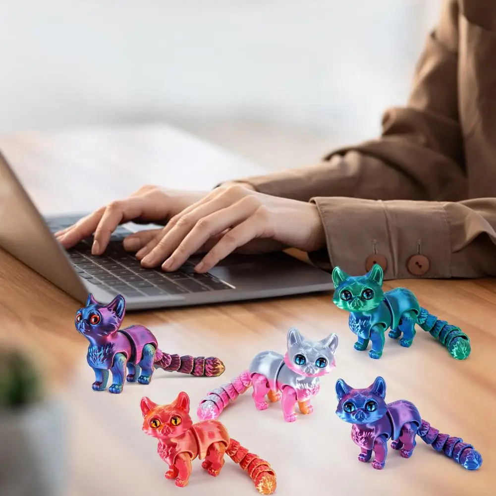 12cm 3D Printed Cat Ornament Articulated Cat Figurine With Flexible Limbs And Tail Desktop Pet Cat Fidget Toy For Adults Home