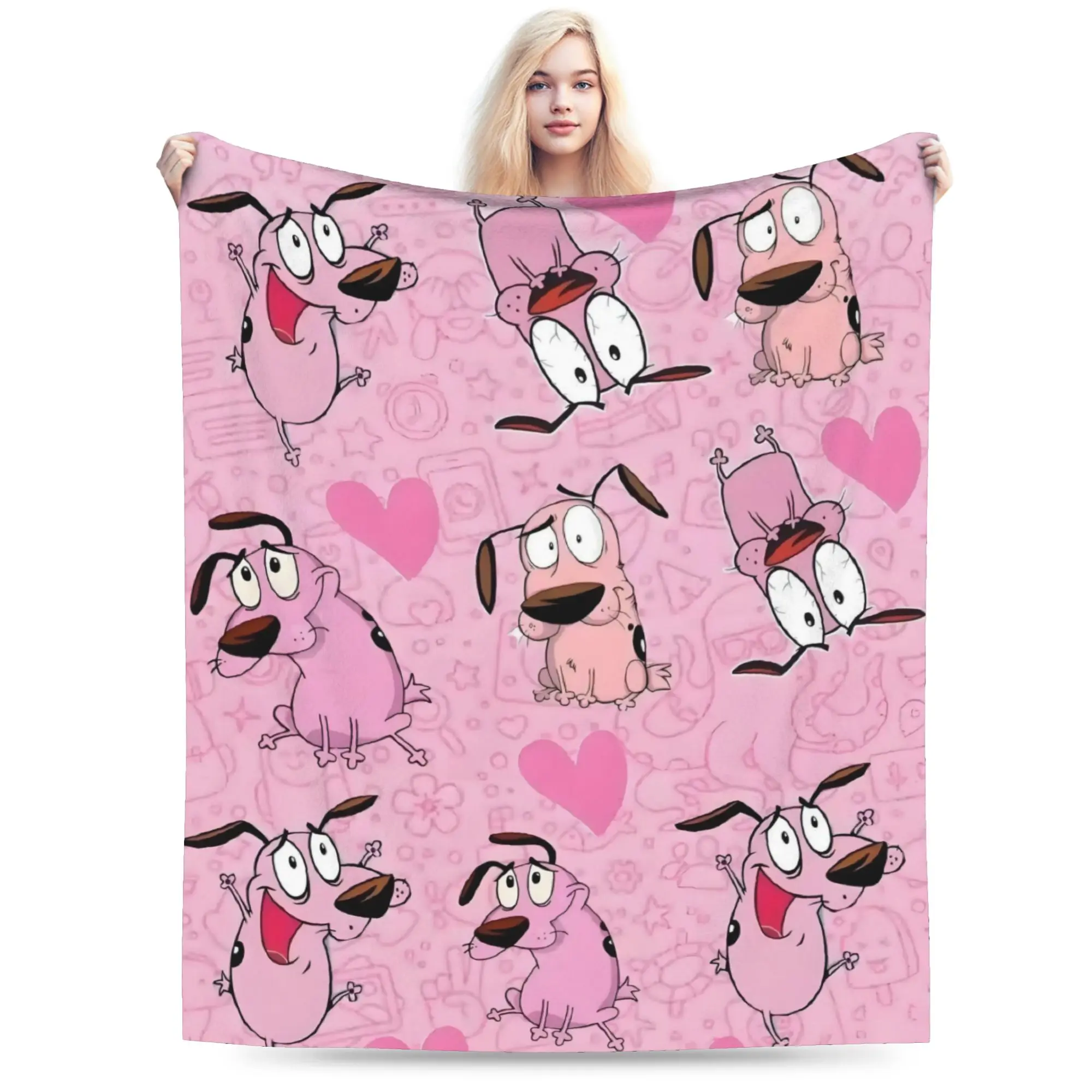 Custom Cartoon Courage Coraje Blanket 3D Print Soft Flannel Fleece Warm Pink Beagle Throw Blankets for Home Bed Couch Quilt