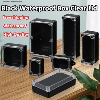 Caja de conexiones de plástico ABS, caja de proyecto PCB eléctrica impermeable a prueba de polvo, carcasa negra con tapa transparente de PC