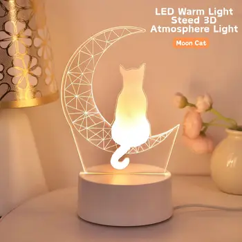 1pc Moon Cat 3D Night Light, USB Desk Lamp, Bedroom and Desktop Ambient Light, Holiday and