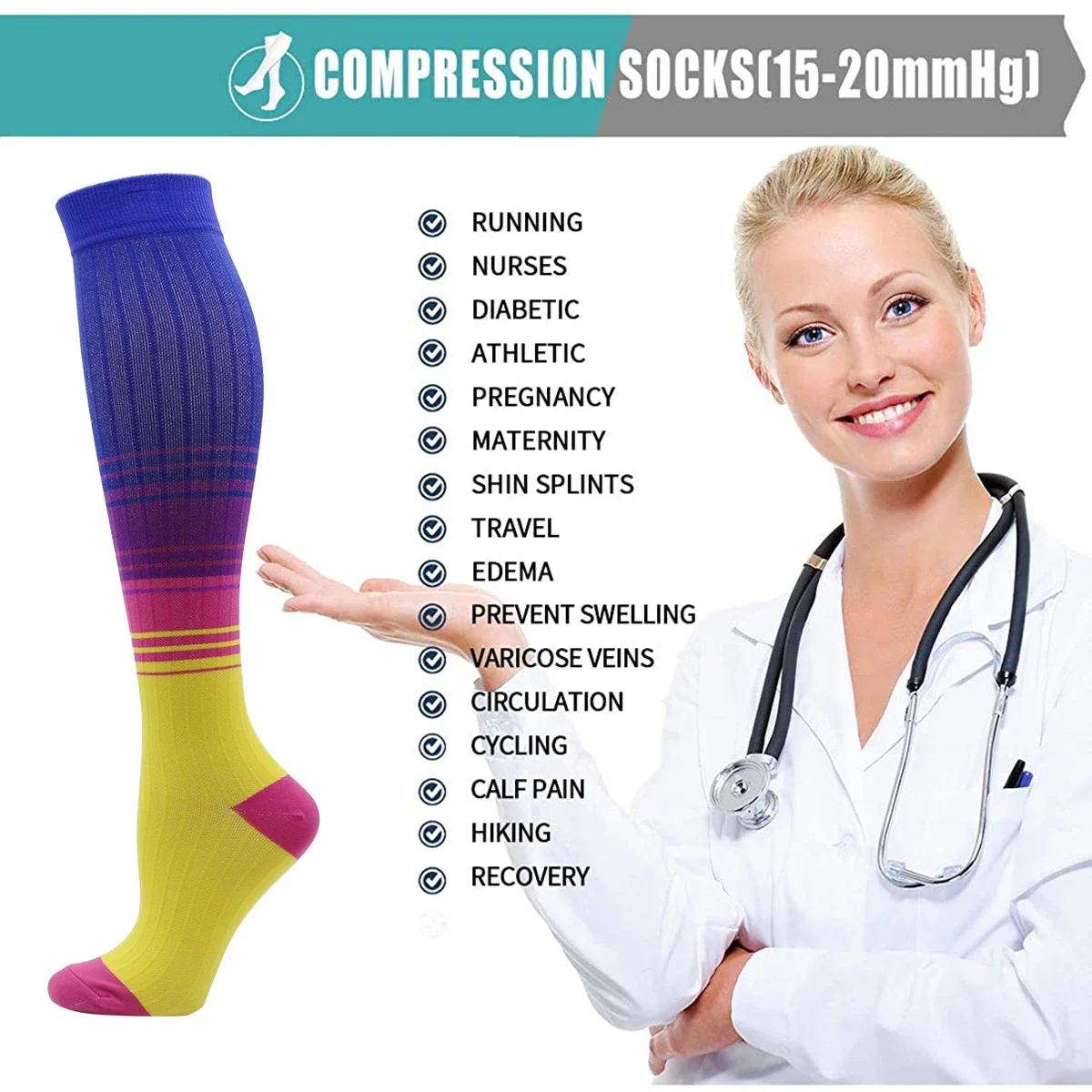 6/7 Compression Socks For Men Women Varicose Veins Swelling Pregnancy Sports Socks Elastic Outdoor Running Rugby Cycling Hiking