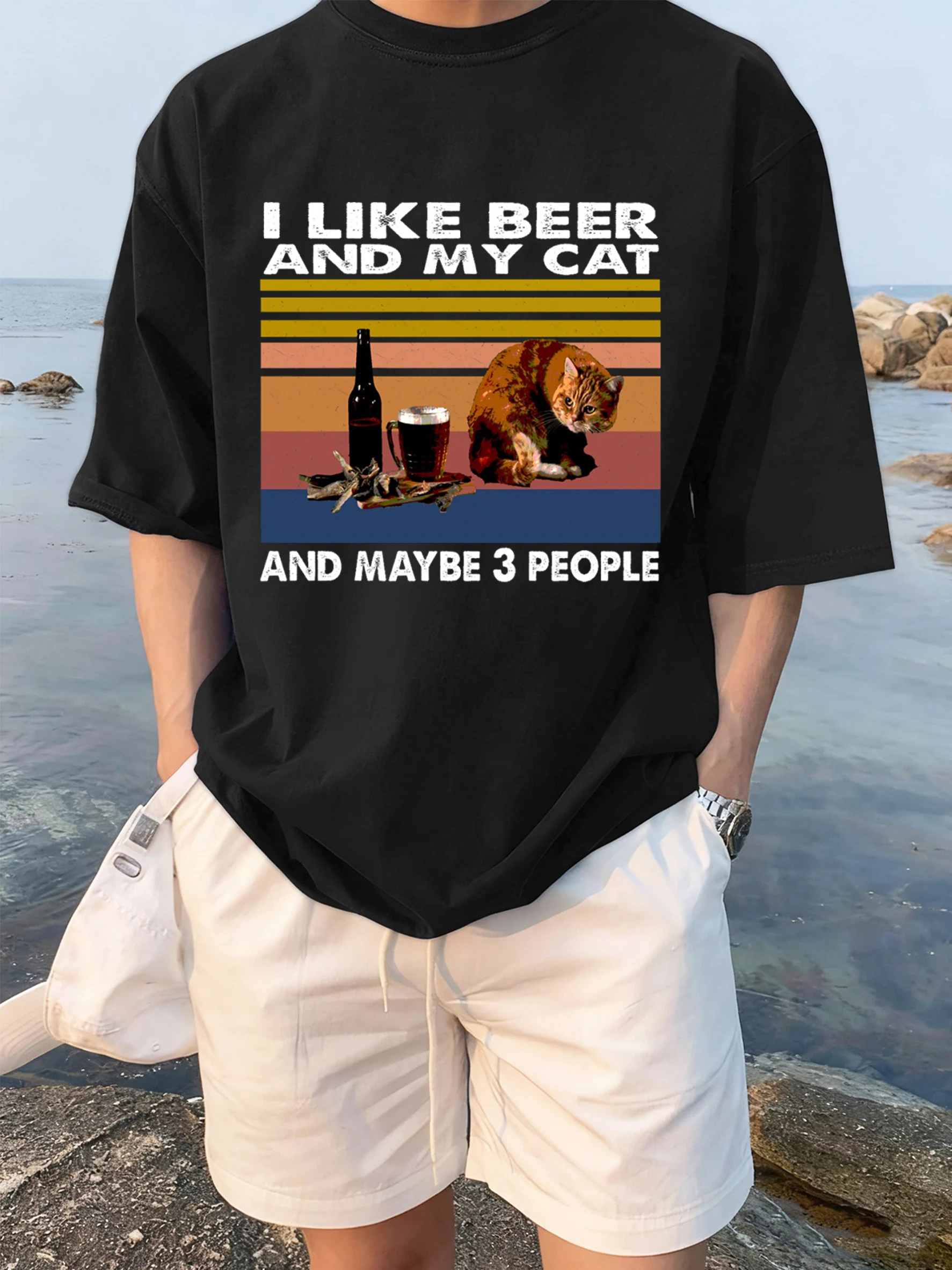

Мужская футболка с принтом «Я люблю пиво и моего кота», модная базовая футболка в стиле хип-хоп, универсальная хлопковая футболка с круглым вырезом, свободная уличная одежда унисекс